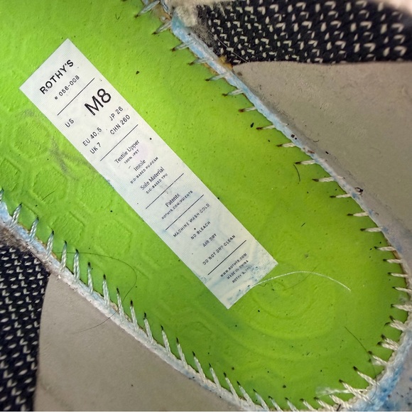 Rothys RS01 Sneaker Hudson Off White Khaki Cream Blue gum sole Mens 8 - Picture 8 of 8